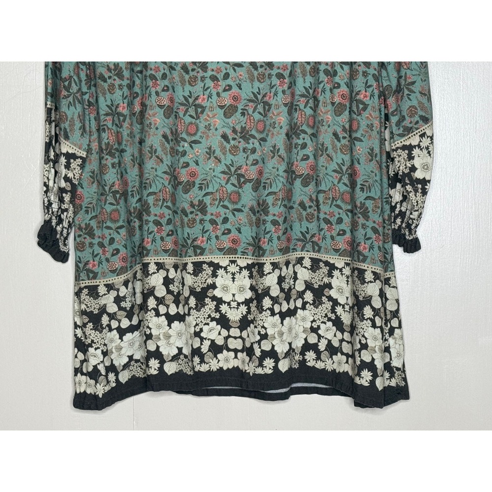 Natural Life Boho Floral Border Print Tunic Top Rayon Long Sleeve Medium - Picture 3 of 8